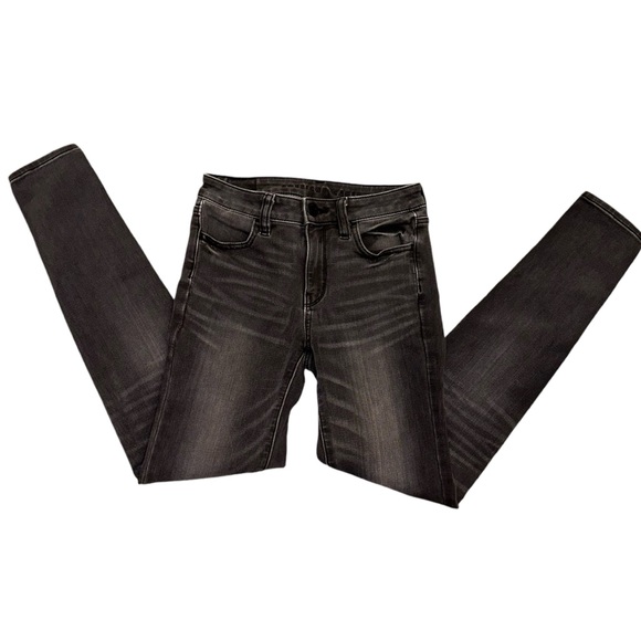 American Eagle Outfitters Hi-Rise Jegging Super Stretch Charcoal Jeans 0 Long - Picture 2 of 13
